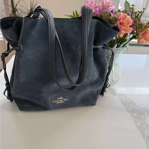 Coach Andy Tote in the "Denim" blue suede material - Picture 5 of 7